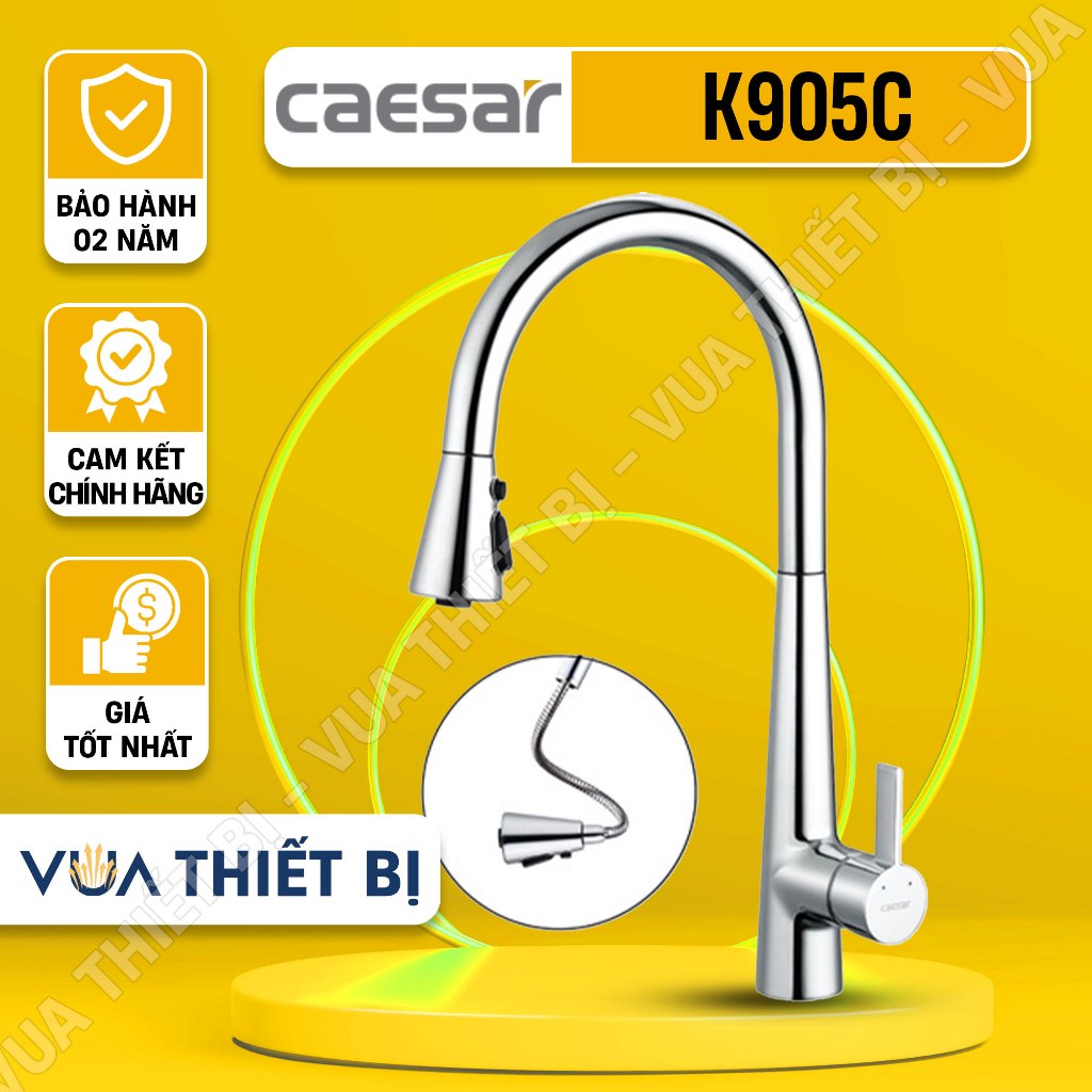 CAESAR K905C - Vòi rửa bát rút dây nóng lạnh 2 đường nước chính hãng