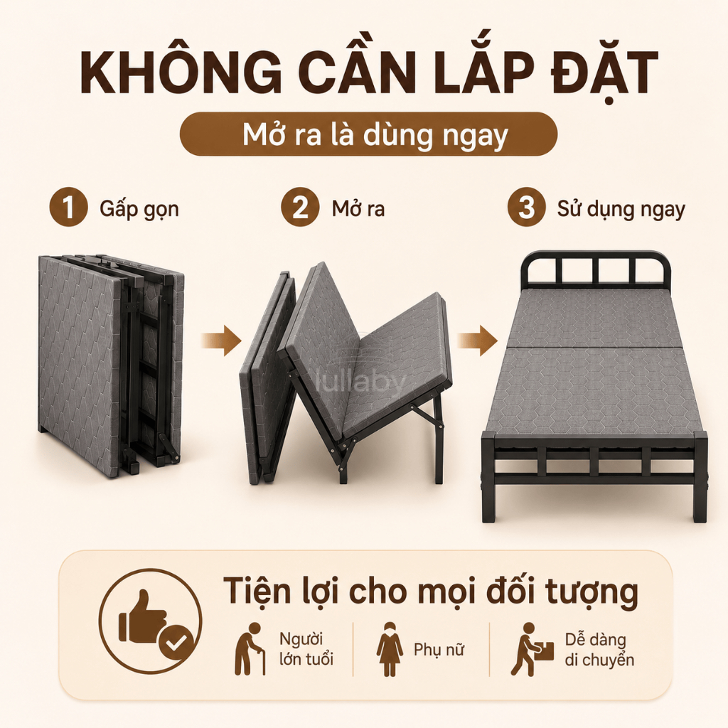 Lullaby giường gấp gọn Khung Thép Sơn Tĩnh Điện Chịu Chiều rộng 75/100/120 Dùng được nhiều nơi | BigBuy360 - bigbuy360.vn