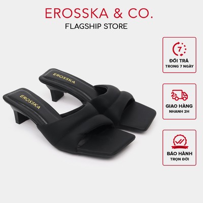 Erosska - Dép cao gót mũi vuông quai ngang kiểu dáng sang trọng cao 4cm màu đen - EM117