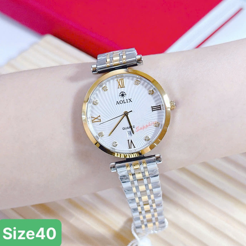Đồng hồ nam nữ AOLIX dây thép không gỉ kính sapphire, size 32mm 40mm