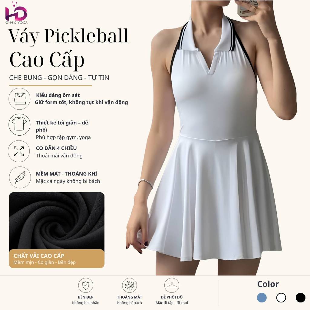 Váy Tennis Pickleball Thể Thao Nữ TUẤN HD Có Sẵn Quần Bảo hộ Bên Trong Chất Co Giãn Thoải Mái