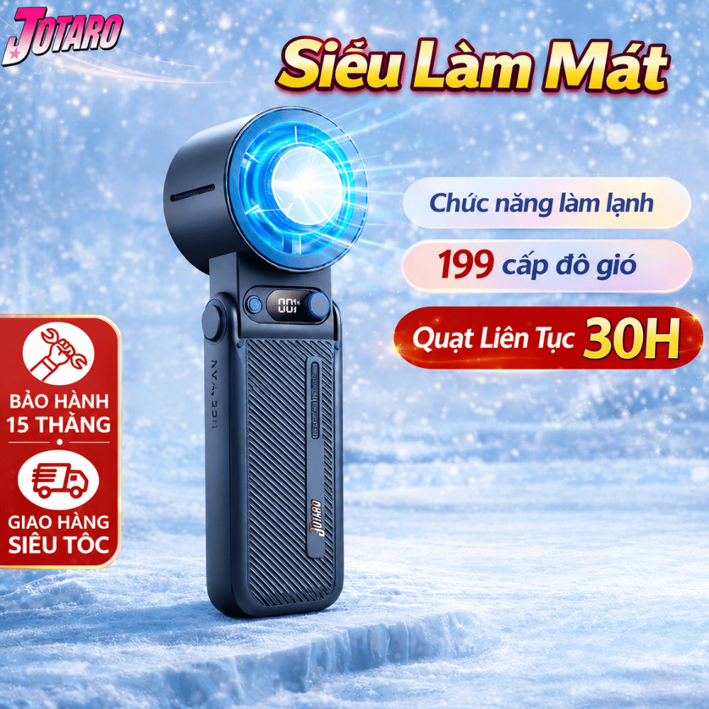 [QUẠT LIÊN TỤC 30 GIỜ] Quạt cầm tay mini JOTARO tốc độ cao,  điều chỉnh vô hạn 199 cấp độ + Sò lạnh
