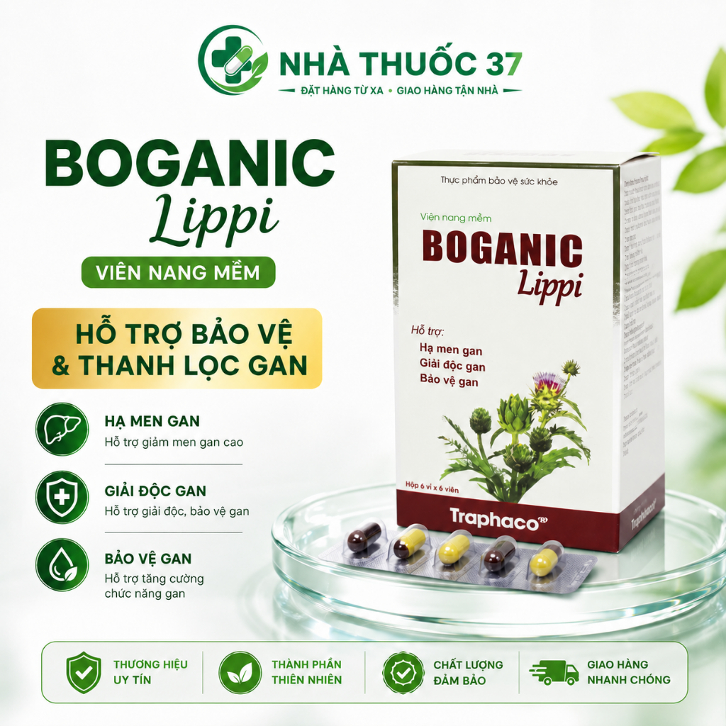 BOGANIC LIPPI Hạ Men Gan Giải Độc Gan Bảo Vệ Gan Hộp 30 viên nang mềm