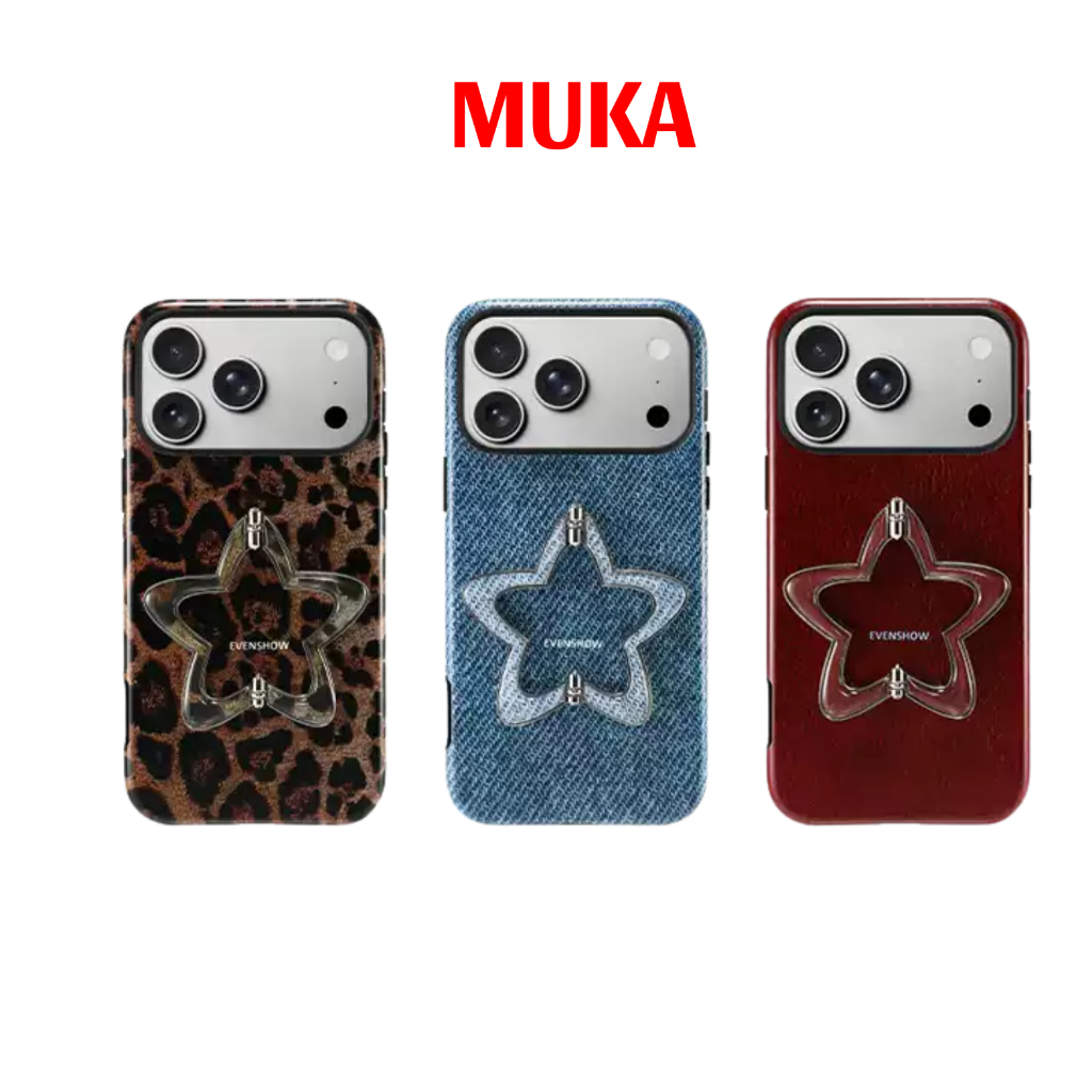 MUKA-Ốp điện thoại EVENSHOW Giá đỡ ngôi sao Vỏ điện thoại da beo Chống sốc cho iPhone 17 Promax case