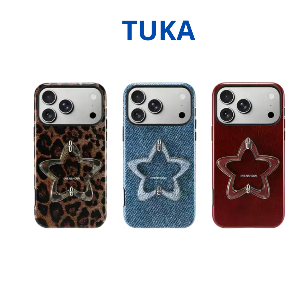 TUKA-Ốp điện thoại EVENSHOW Giá đỡ ngôi sao Vỏ điện thoại da beo Chống sốc cho iPhone 17 Promax case
