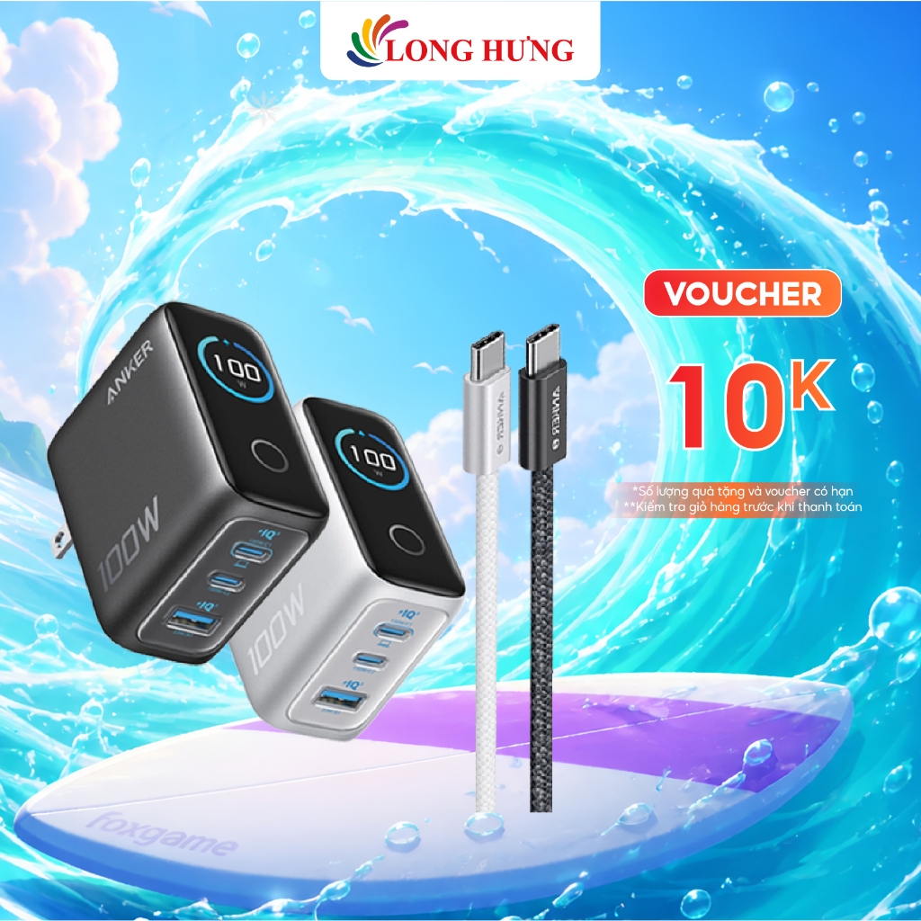 Combo Cốc Sạc Anker Zolo Fast Charging GaN Smart Display + Cáp USB Type-C to Type-C PD B2697/B121B -
