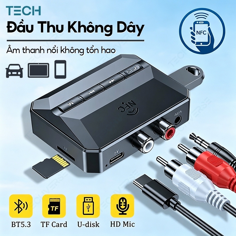 Bộ Thu Bluetooth 5.3 NFC T59 Adapter Bluetooth Cho Xe Hơi AUX USB TF Card Wireless Audio Receiver