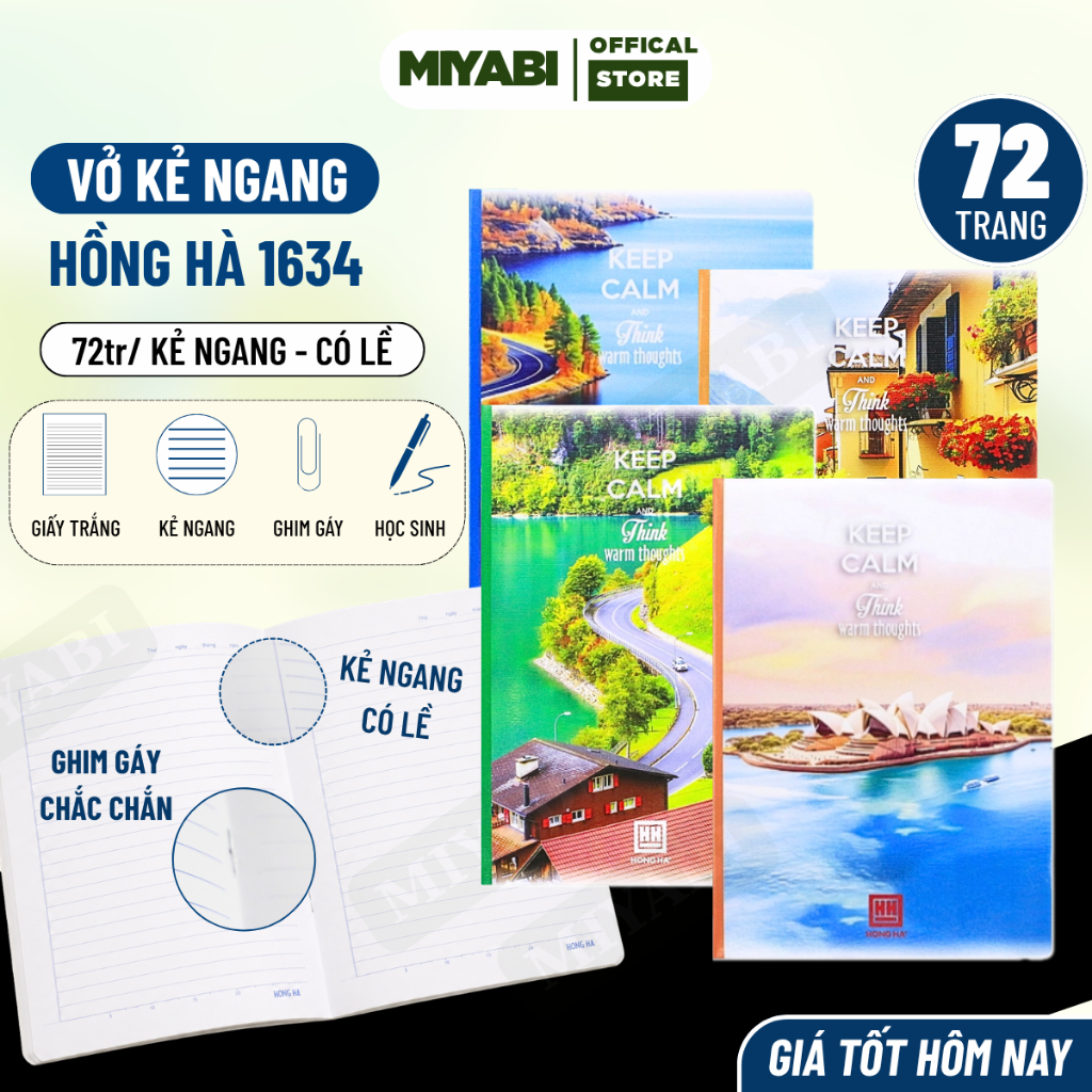 Vở kẻ ngang 72 trang Hồng Hà sổ tay ghi chép tập vở kẻ ngang ghim gáy đồ dùng học tập ,vở ghi