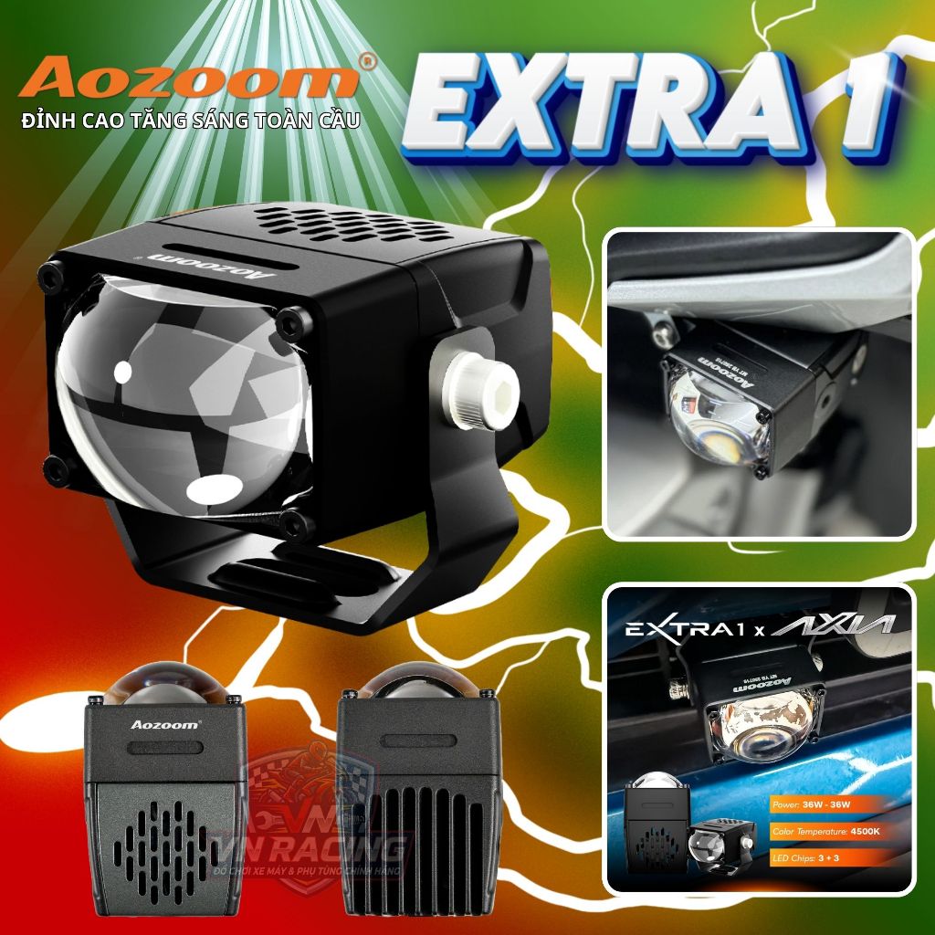 Đèn Bi Cầu Mini Aozoom EX1 Extra 1 36W Chính Hãng Ánh Sáng Mạnh Gắn Cho Xe Máy Lắp Dễ Dàng BH 2 Năm