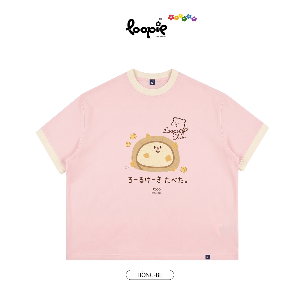 Áo Boxy Phối Tay LOOPIE CLUB Bánh Cuộn Nhật Bản BST110 - Áo Phông Ringer Cotton 2 Chiều Aesthetic