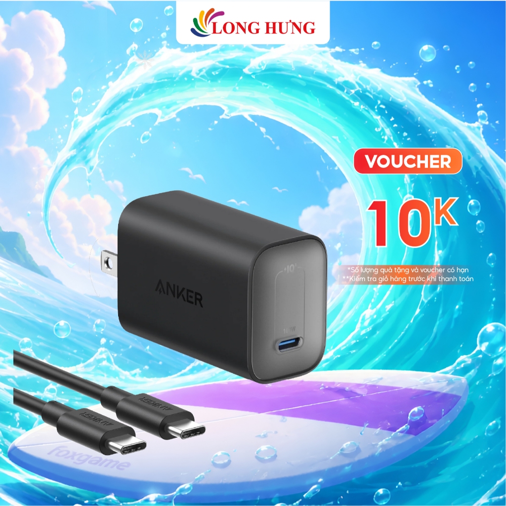 Combo cốc sạc Anker Nano 1C 100W + Cáp USB Type-C to Type-C B2679 - Hàng chính hãng