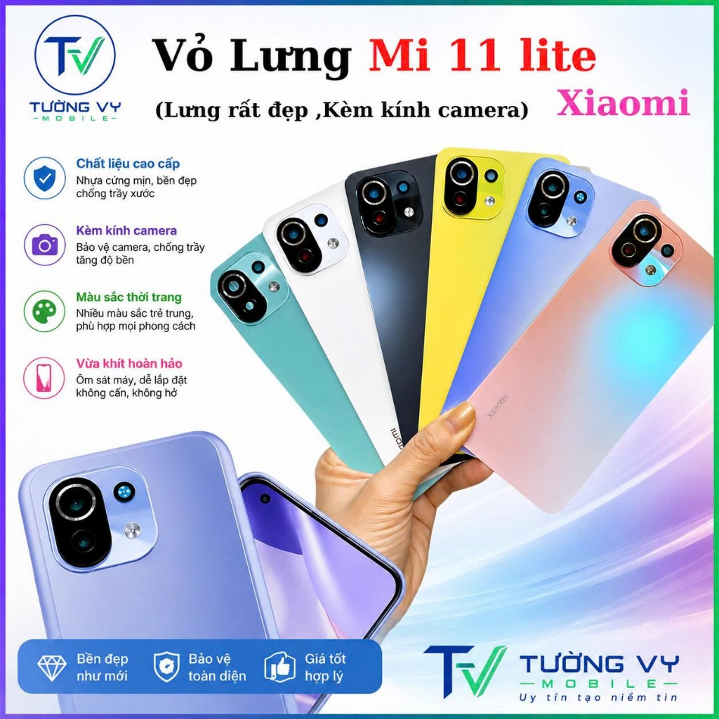 Lưng Mi 11 Lite Xiaomi Lưng + Kính Camera