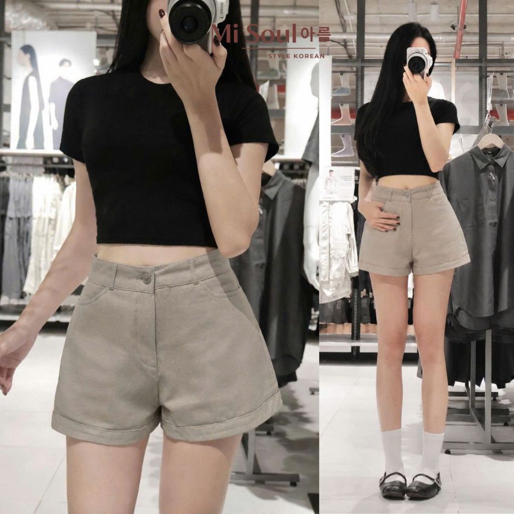 Quần Short Kaki Bigsize Cạp Cao Dáng A, Quần Đùi Nữ Basic Tôn Dáng Che Bụng Misoul 563 | BigBuy360 - bigbuy360.vn
