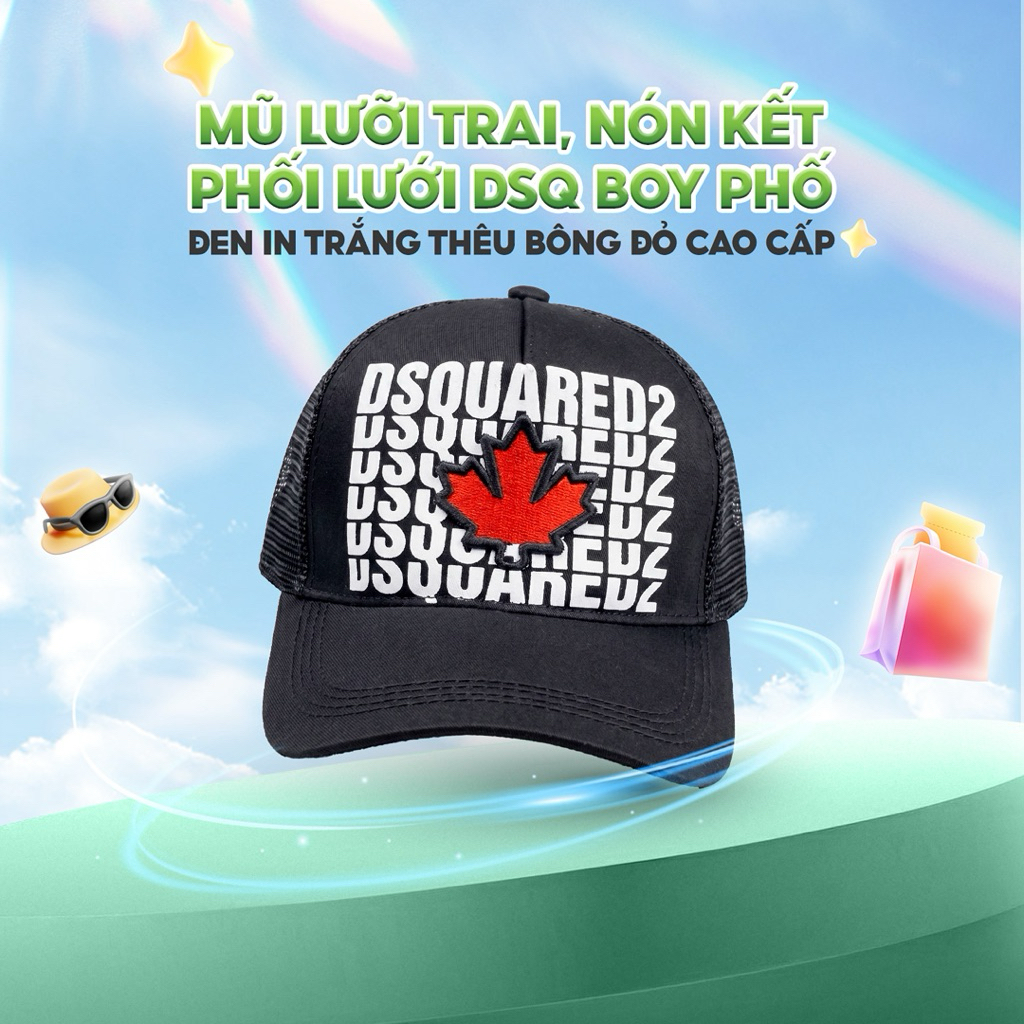 Mũ Lưỡi Trai Phối Lưới DSQUARED2 Khoá Nút Thời Trang Nam Nữ, nón kết lưới Dsquared2 phối lưới