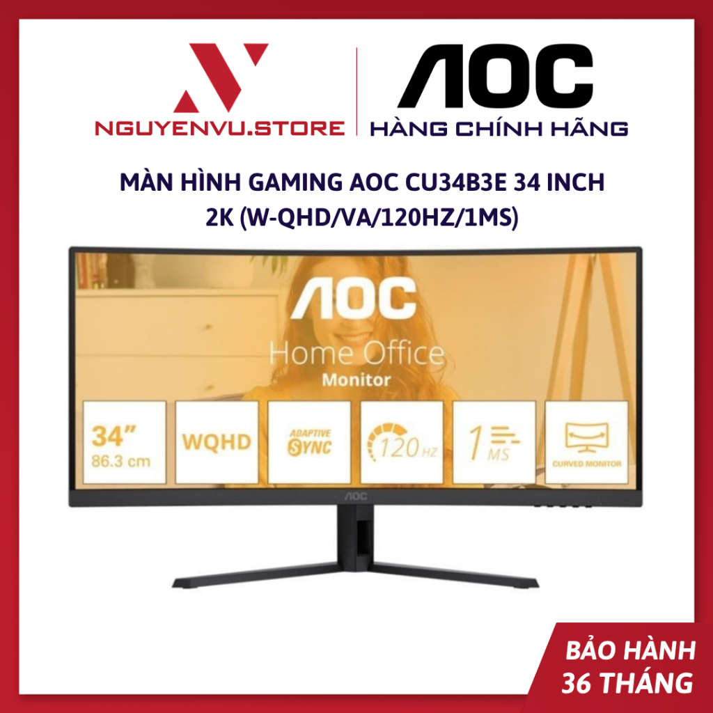 Màn Hình Gaming AOC CU34B3E 34 inch 2K (W-QHD/VA/120Hz/1ms) - Hàng Chính Hãng