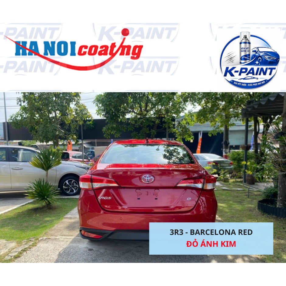 Sơn Xịt Xóa Vết Xước cho xe TOYOTA VIOS màu ĐỎ ÁNH KIM mã màu 3R3 - BARCELONA RED chính hãng K-PAINT