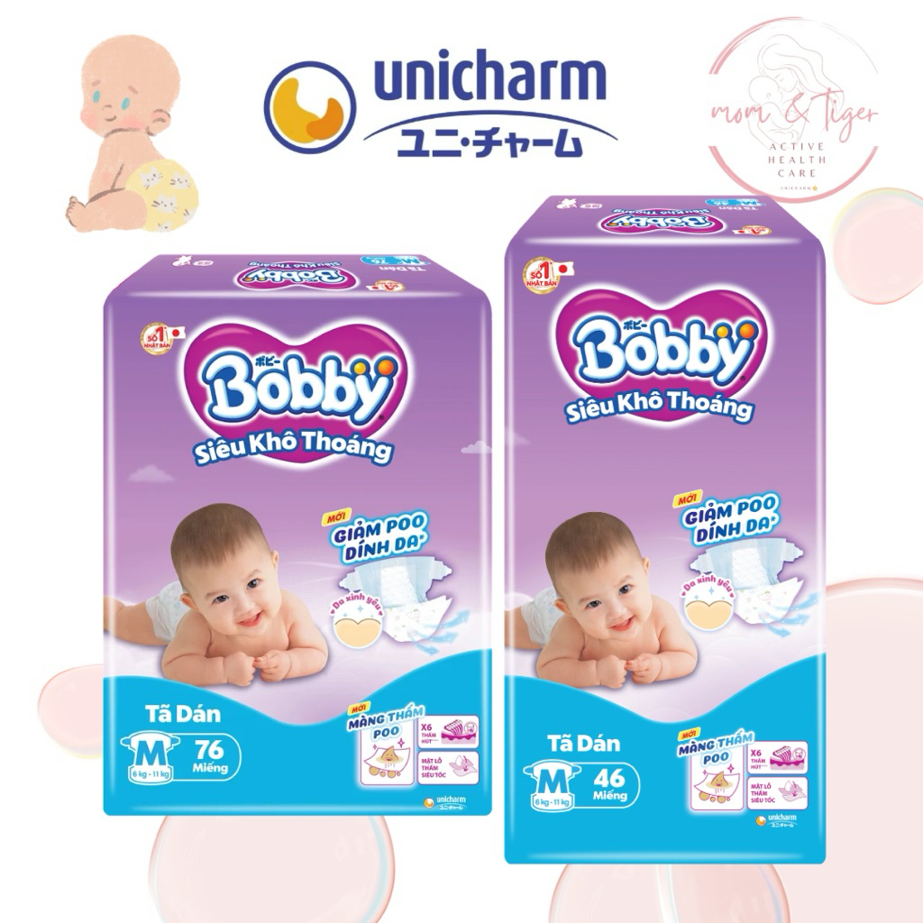 Tã Dán Bobby SKT M46/M76 Giảm Poo Dính Da