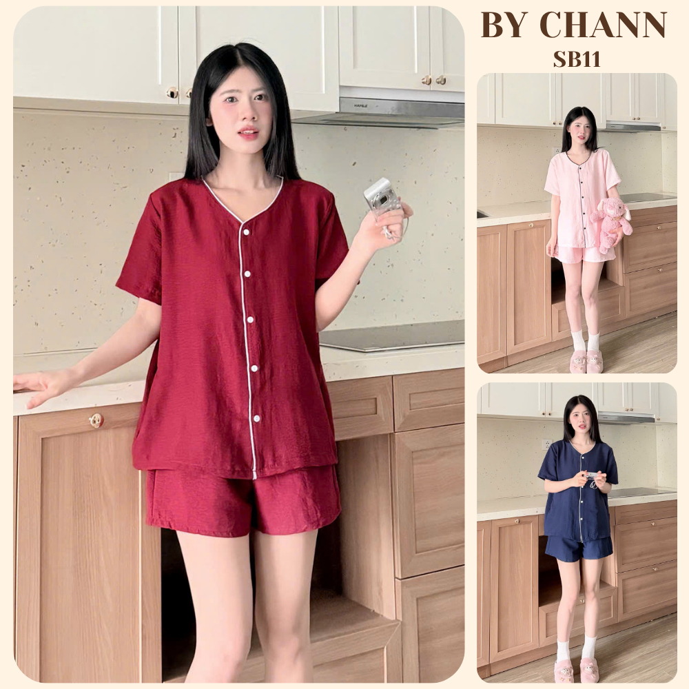 Bộ Ngủ BY CHANN (SB11) áo cộc quần cộc chất liệu đũi mềm có bigsize đến 80kg
