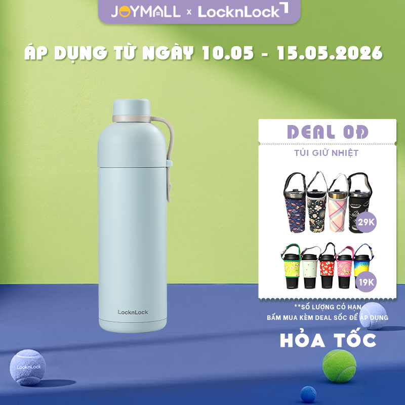 Bình giữ nhiệt LocknLock Belt Bottle LHC4267MIT 490ml, Hàng chính hãng inox 304, miệng rộng -JoyMall