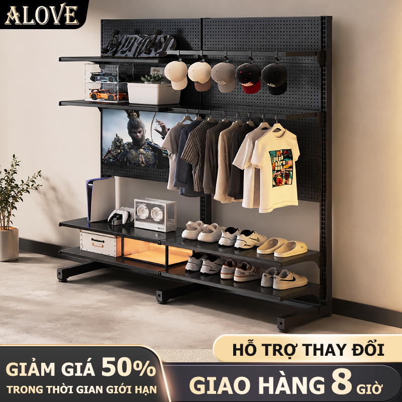 Alove Kệ treo quần áo bảng lỗ có kệ chứa đồ điều chỉnh tầng cao không cần khoan tường đa năng