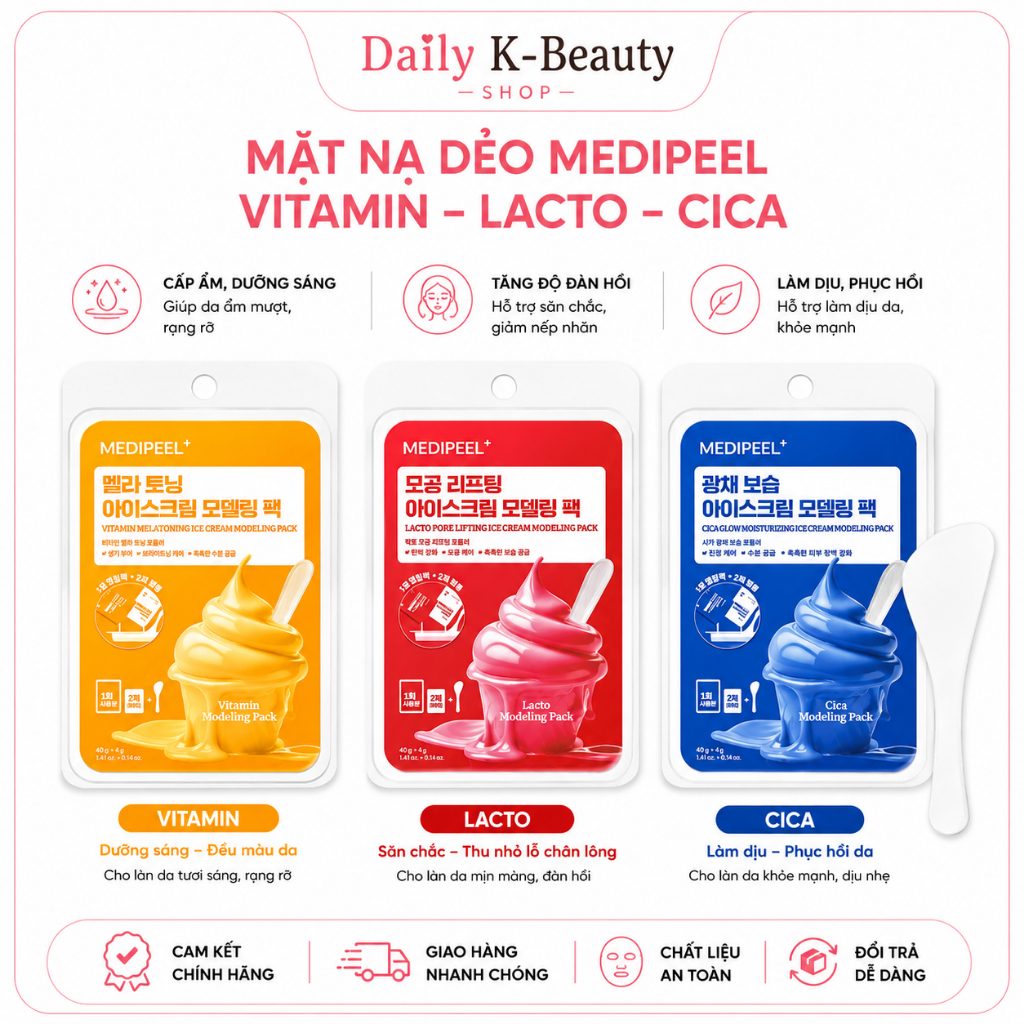 Mặt Nạ Dẻo Medipeel 4 Màu Lacto Hyaluron Vitamin Cica 60g Chính Hãng Hàn Quốc