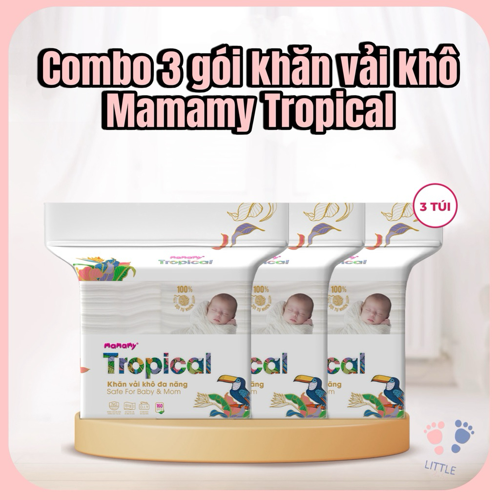 Khăn Vải Khô Đa Năng Mamamy Tropical – Combo 3 Gói Khăn Khô Cho Bé Sơ Sinh, Lau Mặt, Lau Tay An Toàn