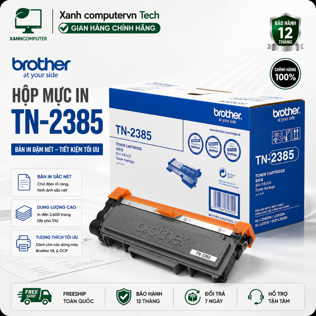 Hộp mực in Brother TN-2385 | Hộp mực laser đen trắng chính hãng chuyên dùng cho các dòng máy Brother