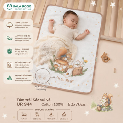 Tấm trải cho bé sơ sinh Ualarogo vải sợi bông Cotton mềm mại co giãn 50x70cm bé ngủ ngon UR 944