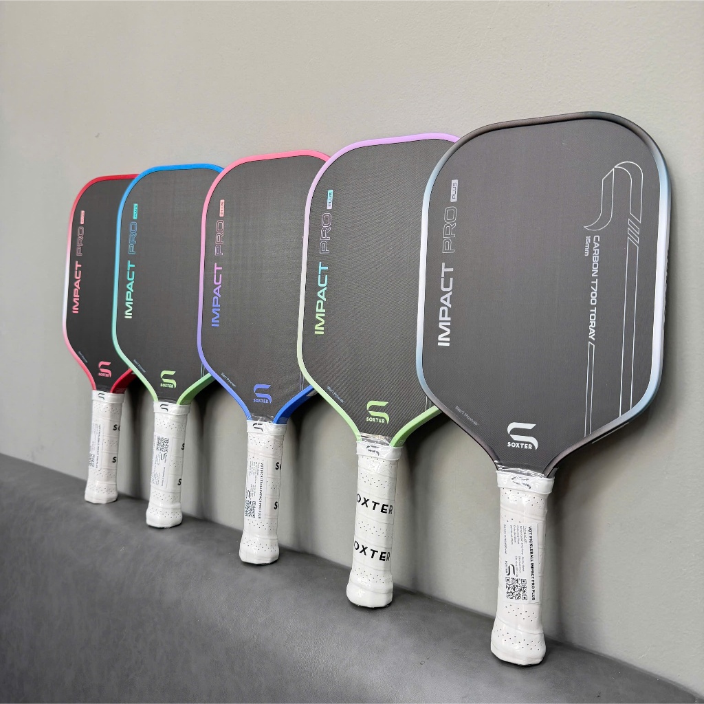 Vợt Pickleball SOXTER Impact Pro Plus Series Power Mặt Đen Carbon T700 Toray Siêu Nảy, Bền, Trợ Lực