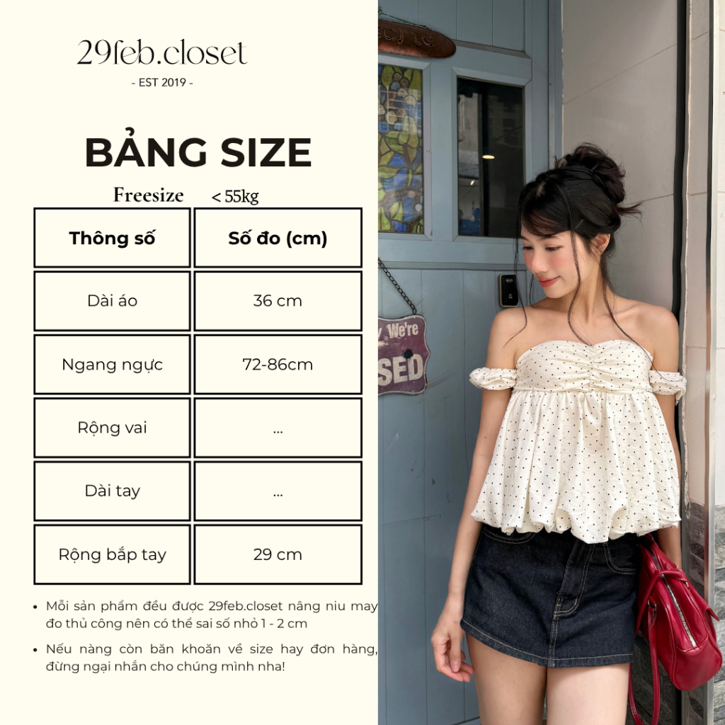 Áo trễ vai họa tiết bi nhí, Áo kiểu nữ trễ vai họa tiết bi nhí dành cho mùa hè - 29feb.closet – A598 | BigBuy360 - bigbuy360.vn