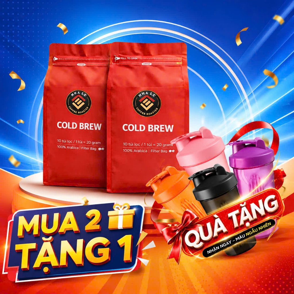 Cà phê ủ lạnh Cold Brew 100% Arabica, Cold Brew NHA LE 10 túi lọc x 20g