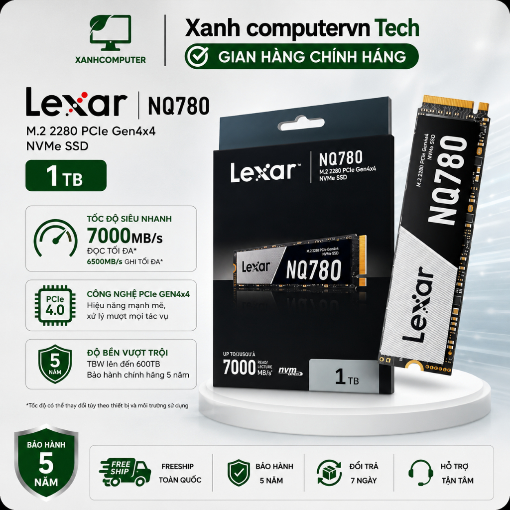 Ổ Cứng SSD LEXAR NQ780 1TB NVMe PCIe Gen4 x4 M.2 2280 Tốc Độ Cao 6500MB/s Chính Hãng