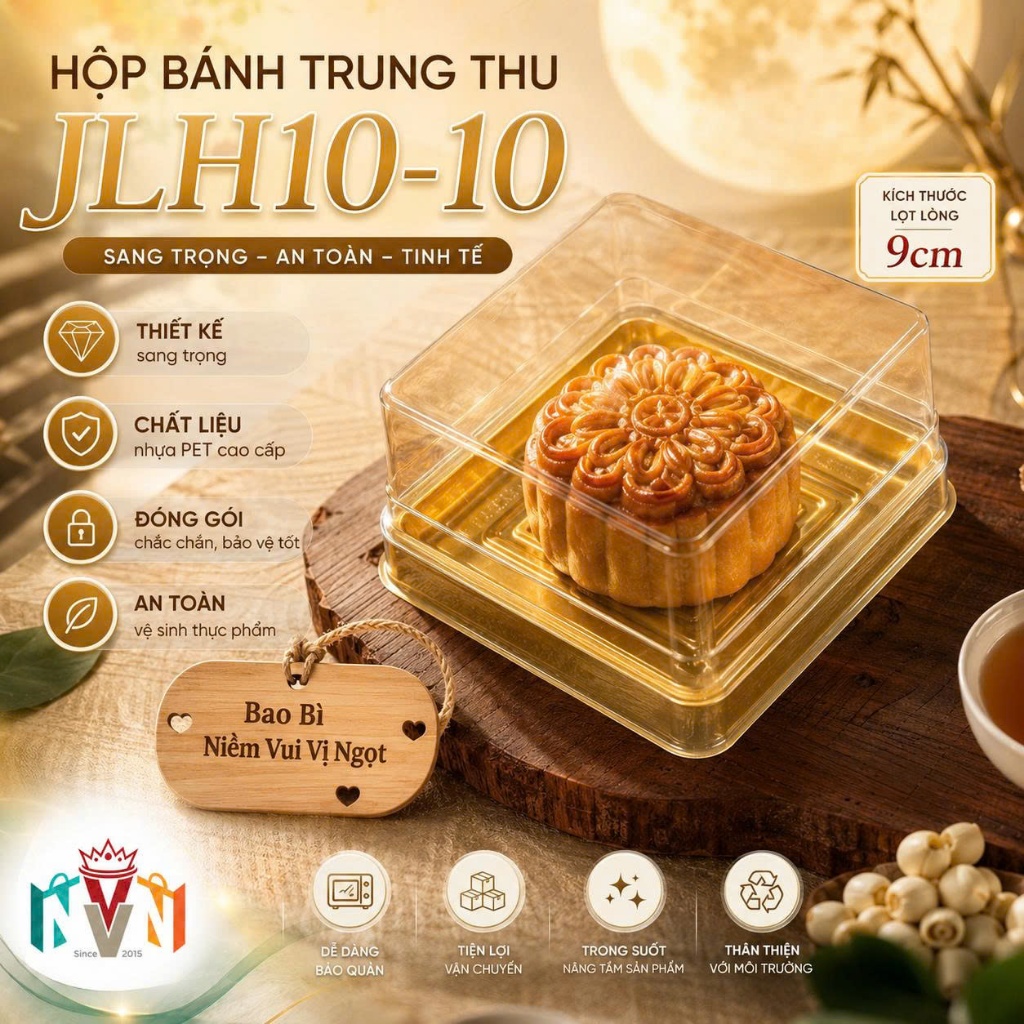 50 Hộp Nhựa Vuông Đựng Bánh Trung Thu, Rau Câu JLH10-10 ~ Vàng