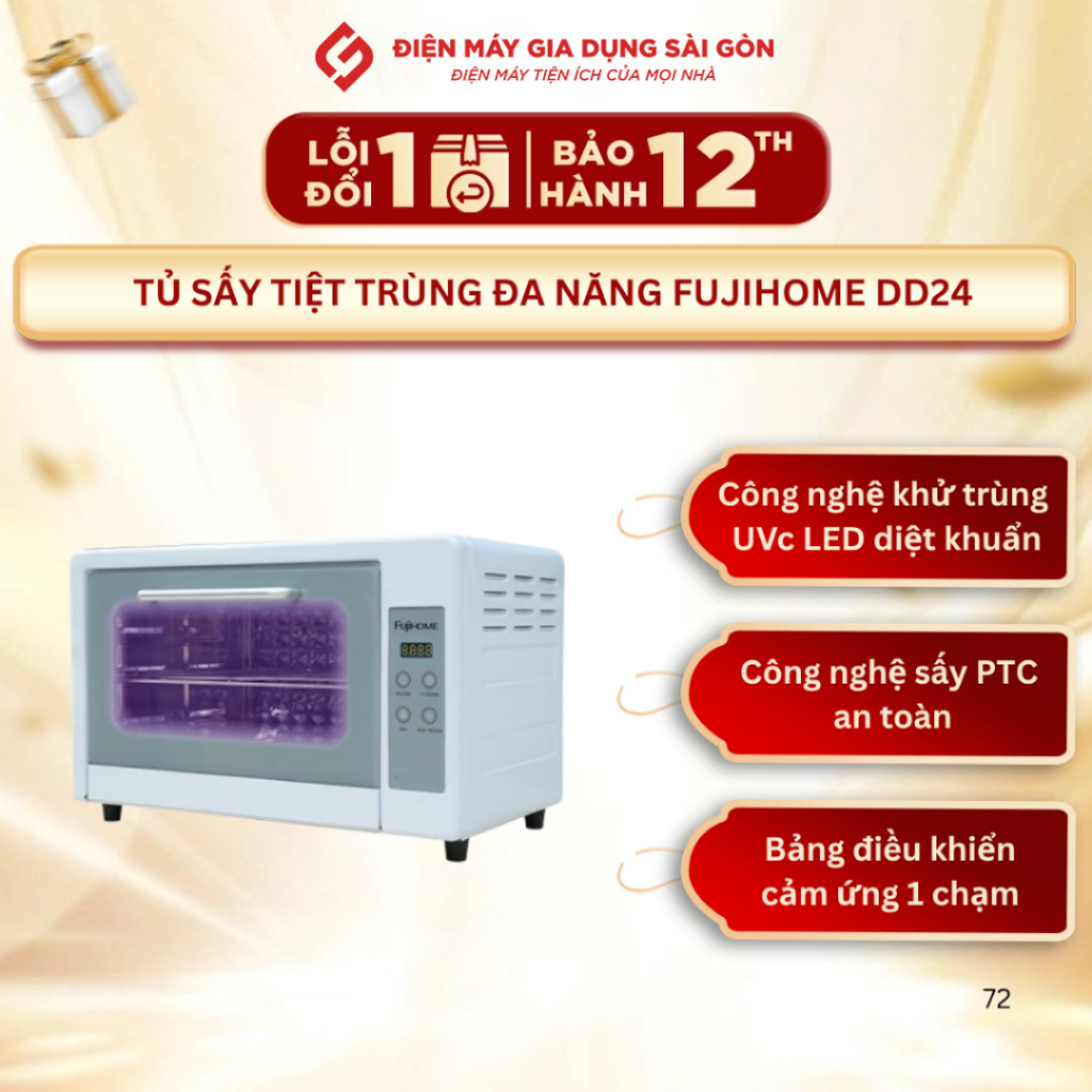 Máy Sấy Chén Bát Tiệt Trùng Fujihome DD24 - 24 Lít, Kích Thước 425x277x283mm