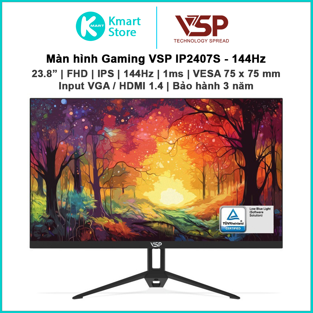 Màn hình Gaming VSP IP2407S - 144Hz | 23.8" IPS / FHD / 144Hz / 1ms | Input VGA + HDMI | Bảo hành 3 