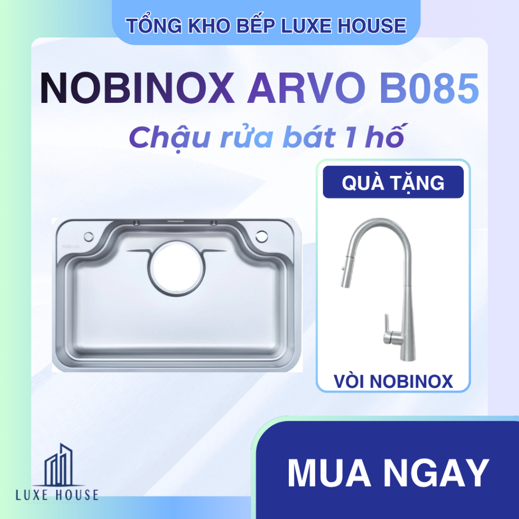 Chậu rửa bát 1 hố NOBINOX ARVO B085 chống xước, dễ vệ sinh - tặng vòi