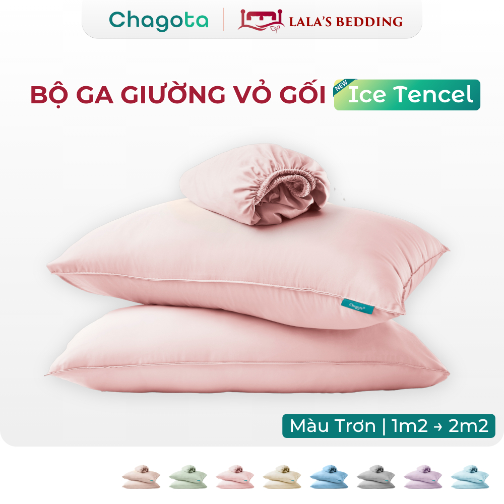 [Chagota x Lala's] Bộ ga gối 3 món Lụa Silk Ice size 1mx2m đến 2mx2m2 mát lạnh Chagota Bedding 2 vỏ 