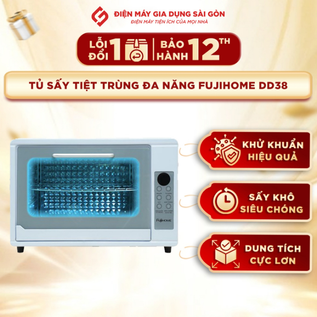 Tủ sấy tiệt trùng đa năng Fujihome DD38 - 38 lít, thiết kế nhỏ gọn, khử khuẩn UVC LED