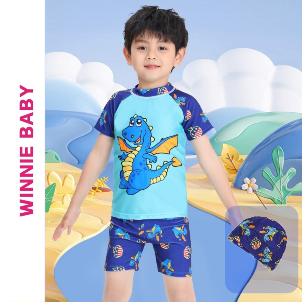 Bộ Đồ Bơi Cho Trẻ Em, Áo Bơi Dành Cho BÉ TRAI Họa Tiết Hình Cá Mập Dễ Thương Baby Shark Hàng Cao Cấp