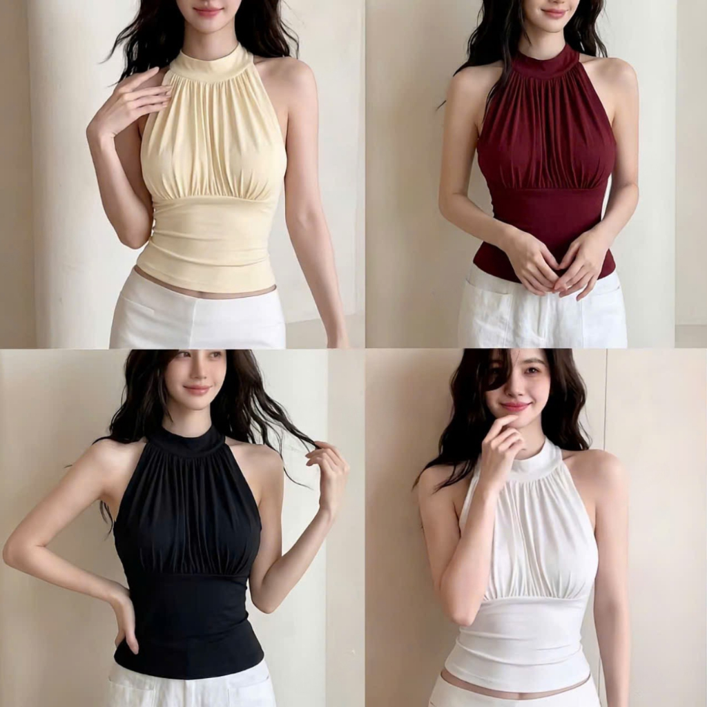 [CÓ MÚT NGỰC] Áo Yếm nhúm ngực kiểu LA_BELLE_18 Áo thun 2 lớp nhún ngực đi biển đi chơi ngọt ngào gợi cảm | BigBuy360 - bigbuy360.vn