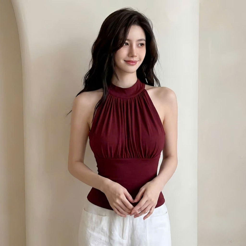 [CÓ MÚT NGỰC] Áo Yếm nhúm ngực kiểu LA_BELLE_18 Áo thun 2 lớp nhún ngực đi biển đi chơi ngọt ngào gợi cảm | BigBuy360 - bigbuy360.vn