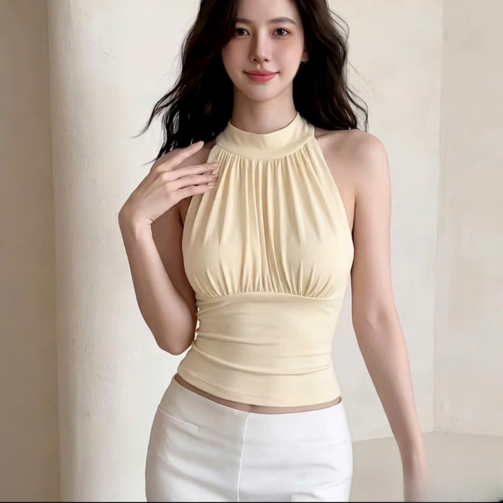 [CÓ MÚT NGỰC] Áo Yếm nhúm ngực kiểu LA_BELLE_18 Áo thun 2 lớp nhún ngực đi biển đi chơi ngọt ngào gợi cảm | BigBuy360 - bigbuy360.vn
