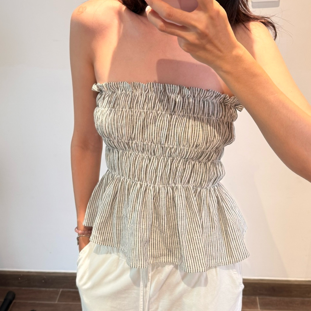 Áo Quây Nhún Tube Top Sọc Trắng Đen• Neidy