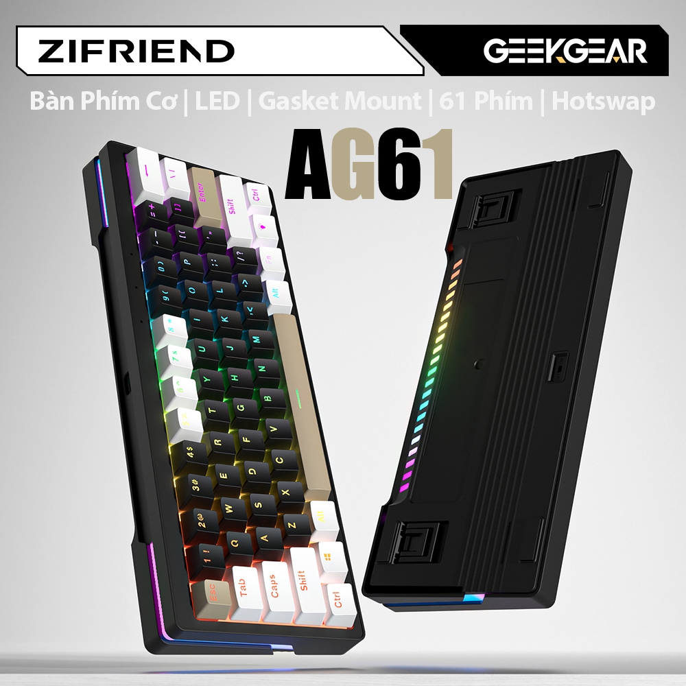 ZIFRIEND AG61 Bàn phím cơ gaming có dây - LED - Gasket Mount - 61 Phím - Hotswap - Yellow Switch