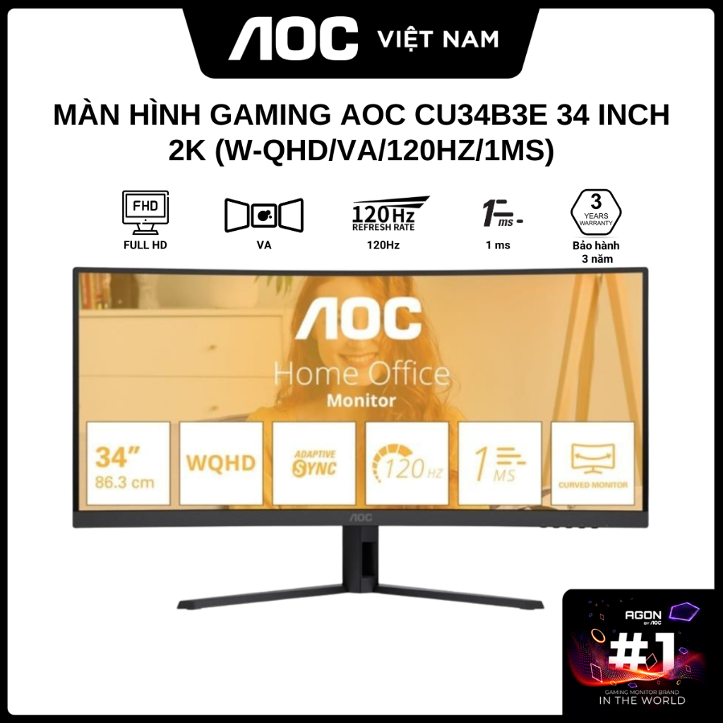 Màn Hình Gaming AOC CU34B3E 34 inch 2K (W-QHD/VA/120Hz/1ms) - Hàng Chính Hãng