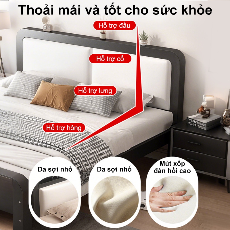 REX giường sắt Tựa lưng mềm mại khung giường dài hết chiều rộng giường chân giường dày dặn | BigBuy360 - bigbuy360.vn