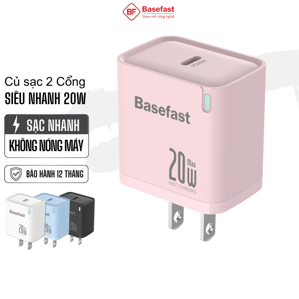Củ sạc nhanh 20W Basefast cục sạc type C công nghệ chống quá tải nhiệt dùng cho ip samsung oppo ...