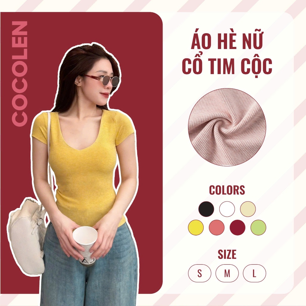 Áo Cộc Tay Cố Tim COCOLEN - Chất Liệu Tăm Muối Tiêu - Cao Cấp Thoáng Mát Co Giãn Tốt Gợi Cảm - A077 | BigBuy360 - bigbuy360.vn
