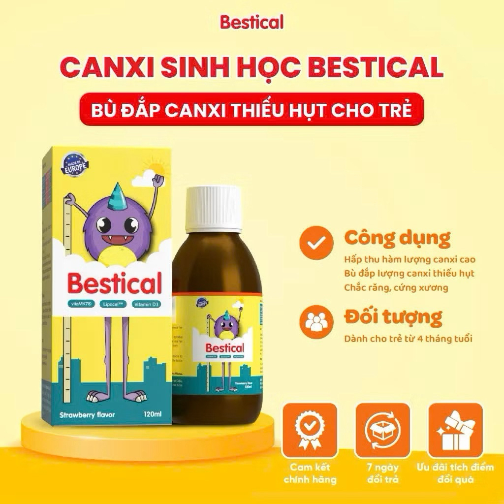 Canxi Bestical cho bé chính hãng hỗ trợ phát triển chiều cao, chắc xương, răng khỏe toàn diện
