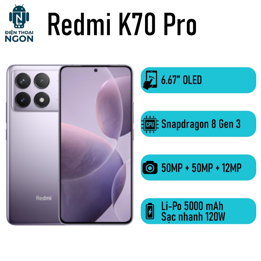 [Máy Cũ] Điện thoại Redmi K70 Pro - Snapdragon 8 Gen 3 - RAM 12/256GB - Camera 50MP - Pin 5000 mAh -